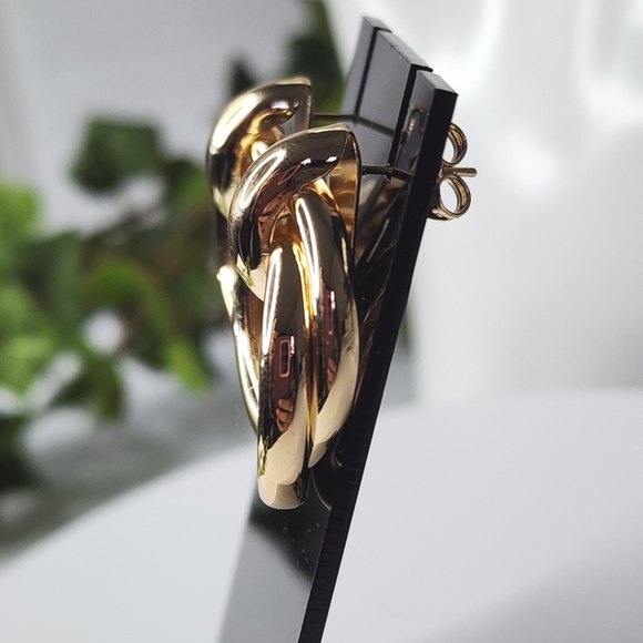 Gold Double Hoop Post Earrings New - Picture 4 of 6